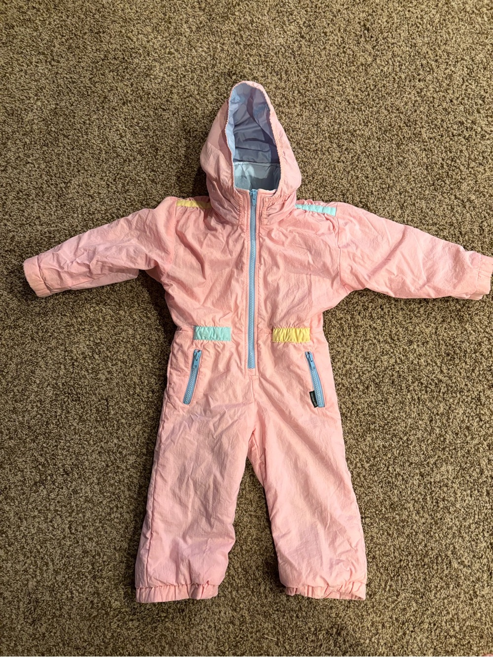 Vintage 90s Obermeyer Light Pink 4-Toddler Snowsuit with Light Blue Lining